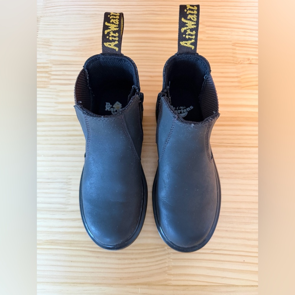 Dr. Martens Kids Black Leather Chelsea Boots with Yellow Accent Stitching - Picture 3 of 6